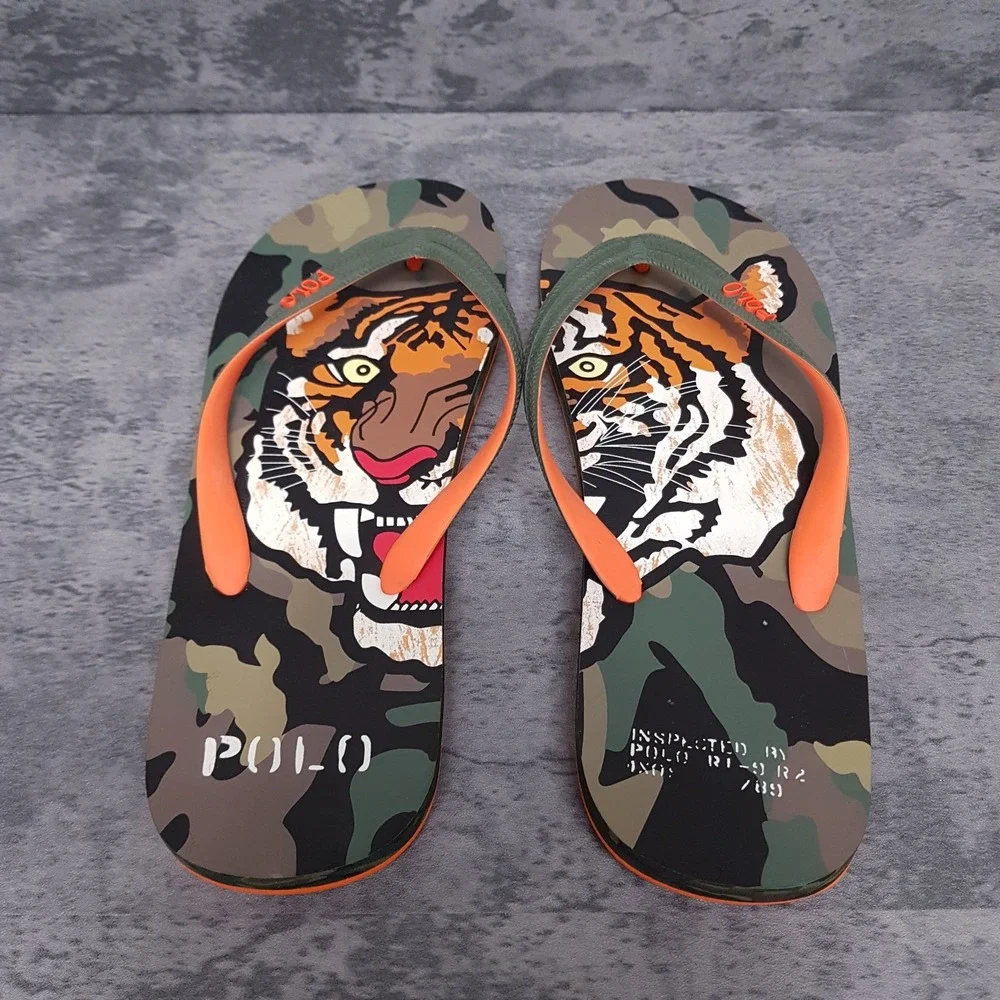 POLO RALPH LAUREN Whitlebury II Tiger‎ Camo Flip Flops Mens 13 D Green